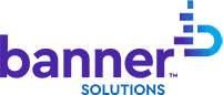 Logo of Banner Solutions with the word "Banner" in bold purple text and "Solutions" below it in smaller letters. A stylized blue and purple "B" design is on the right.