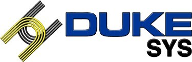Logo of Duke Sys with stylized metal pipes forming a loop on the left and the text "DUKE SYS" in blue on the right.