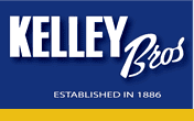 Logo of Kelley Bros with "Established in 1886" text. Blue background with white lettering and a yellow stripe at the bottom.
